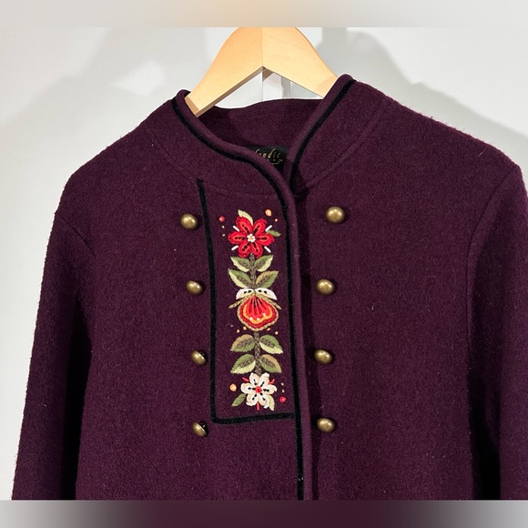 ICELANDIC DESIGN Embroidered Wool Jacket – Burgundy – Women’s L - Picture 3 of 7